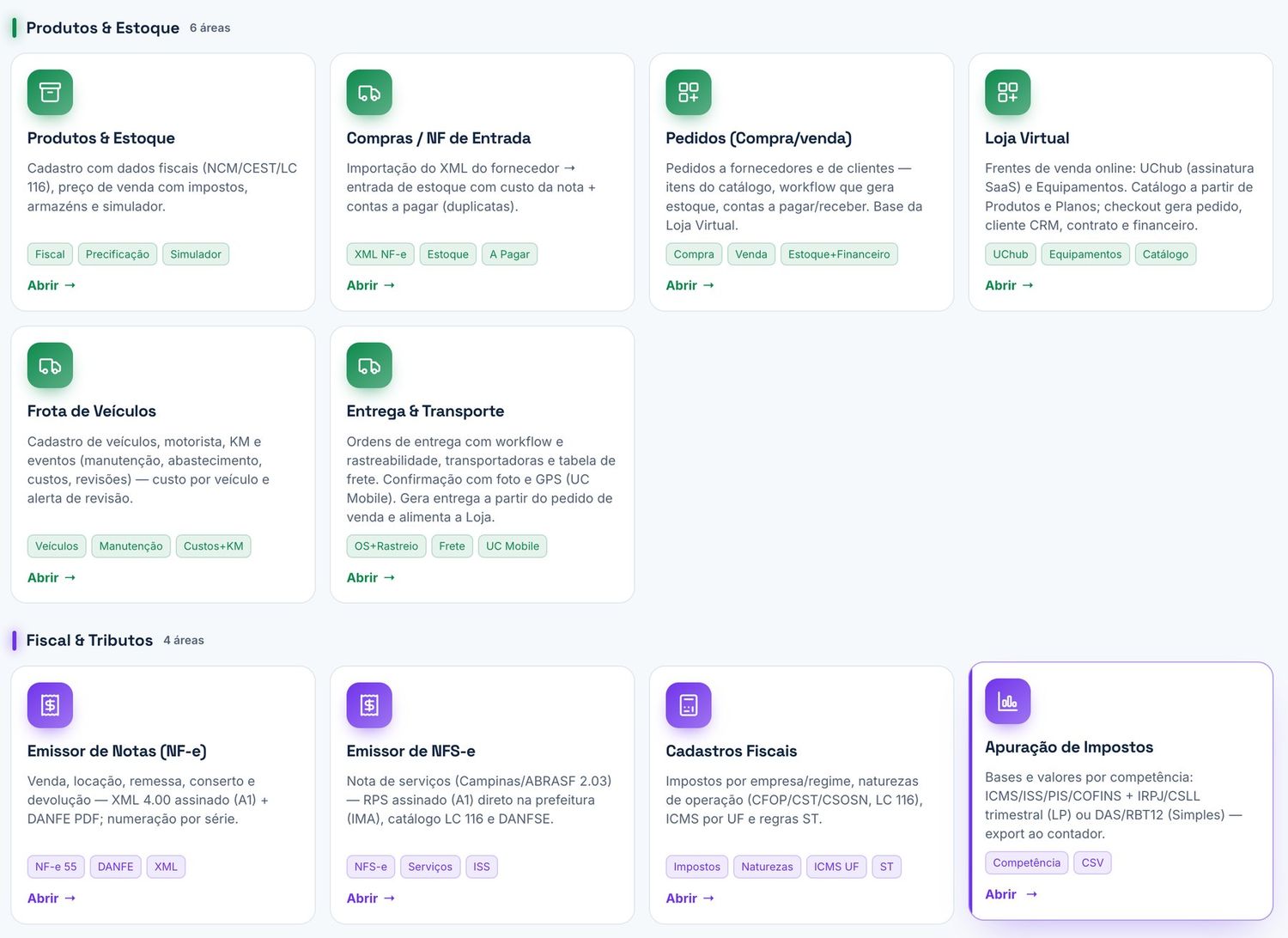 ERP — financeiro & notas — A venda vira nota e a conciliação é automática.